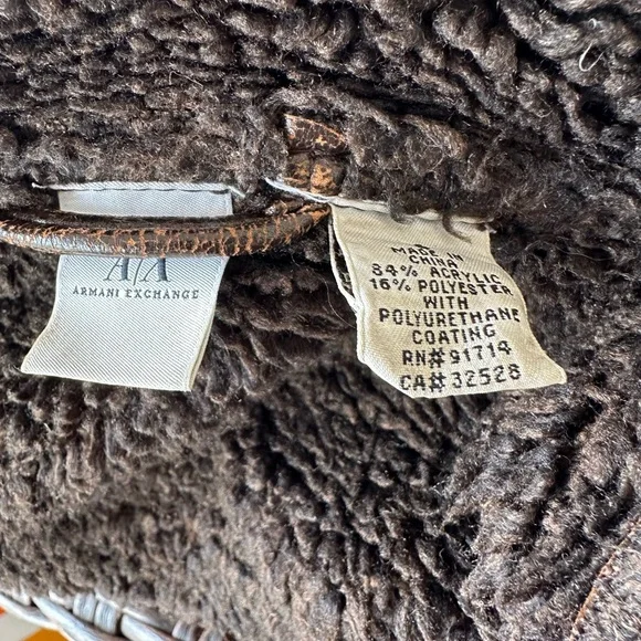 Armani Exchange Brown Biker Jacket Mens Small Sherpa Lined